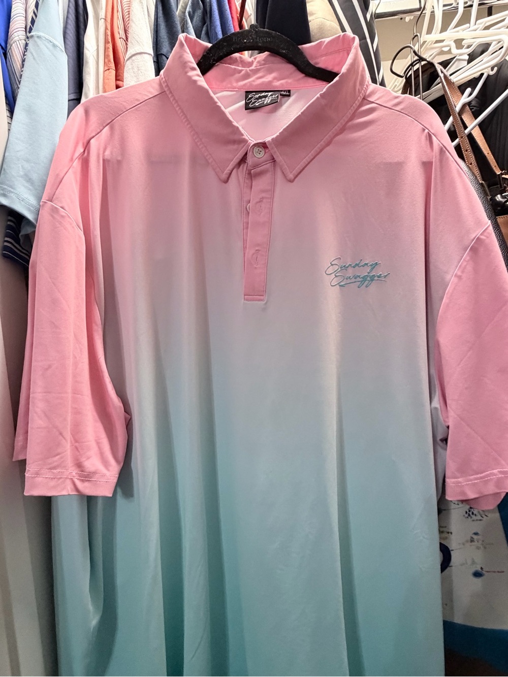 NWOT Sunday swagger Men's Pink to Aqua Ombre Polo